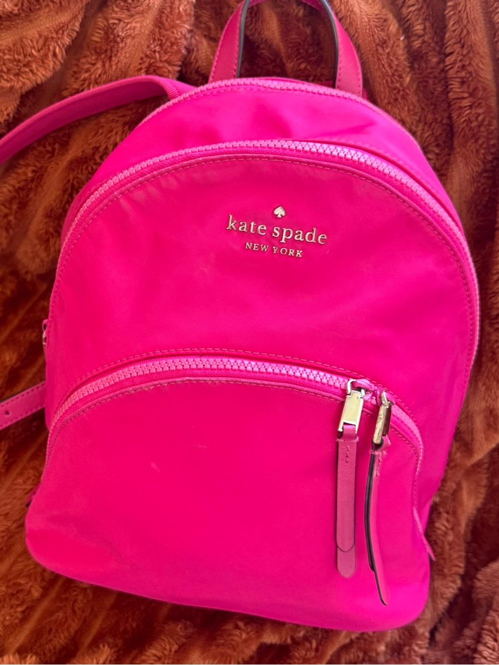 Kate Spade Bright Pink Nylon Mini Backpack with Gold Accents- luxury backpack!